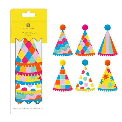 Multi Coloured Mini Party Hats - 6 Pack | Party Wearables |