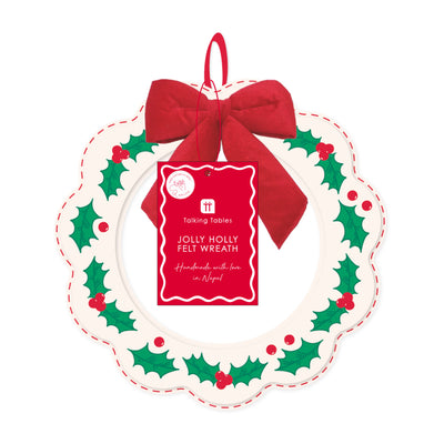 Holly Felt Wreath - 22cm | Christmas Decor |