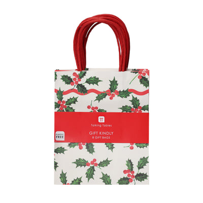 Holly White & Red Christmas Paper Gift Bag