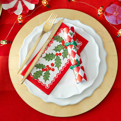 Holly Long Lunch Paper Napkins - Display | Christmas Decor |