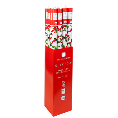 Holly Recycled Wrapping Paper - 3m