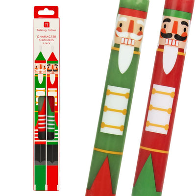 Green & Red Nutcracker Dinner Candles - 2 Pack