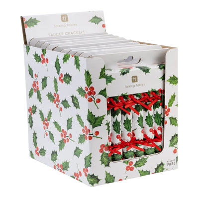 Holly Christmas Saucer Crackers - 10 Pack Display