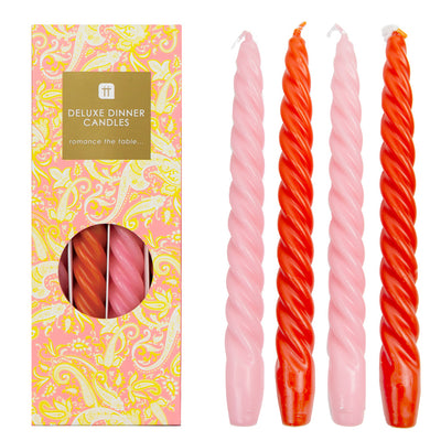 Orange & Pink Spiral Candles - 4 Pack | Summer Decor |