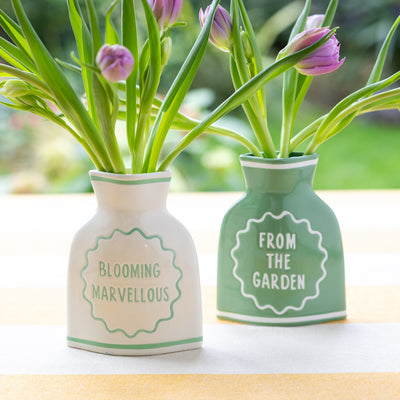 Cream & Green Ceramic Bud Vases Set