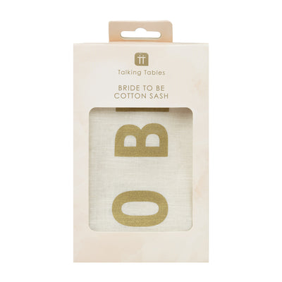 Packaging Bride to Be Cotton White & Gold Sash