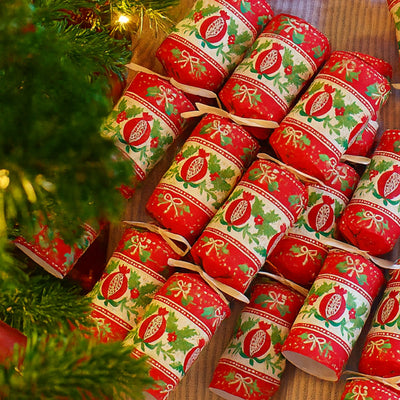 Red Folk Christmas Crackers - 6 Pack | Christmas Decor |