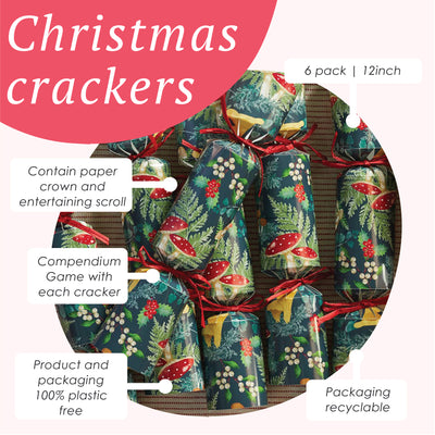 Midnight Forest Green Christmas Crackers - 6 Pack
