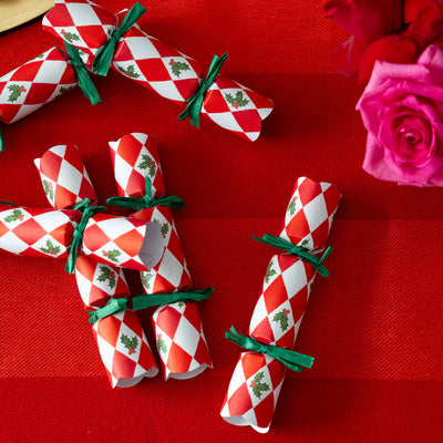 Holly Red & White Harlequin Mini Christmas Crackers - 6 Pack