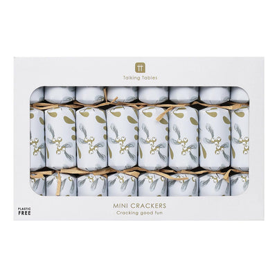 Box of 8 Botanical Mistletoe White Mini Christmas Crackers