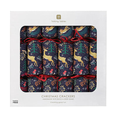 Box of 6 Blue and Gold Deer Christmas Crackers