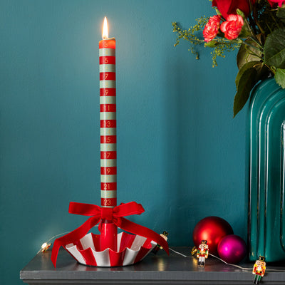 Red Stripe Scalloped Candle Holder | Everyday |
