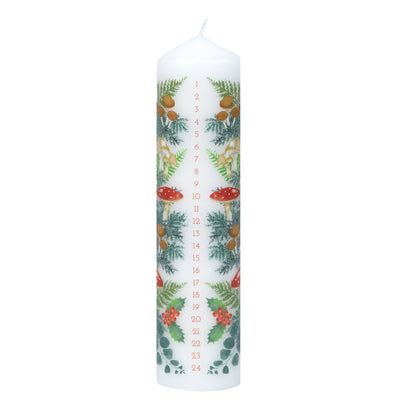 Green & White Forest Christmas Pillar Advent Candle