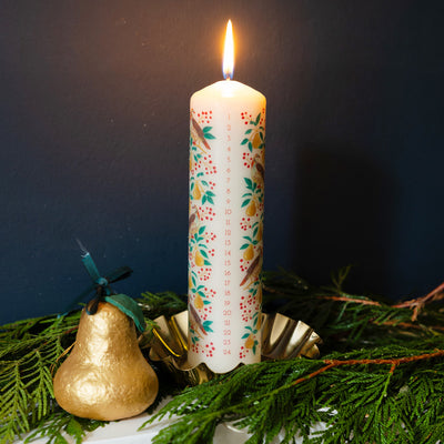 Partridge & Pear Advent Pillar Candle | Christmas Decor |