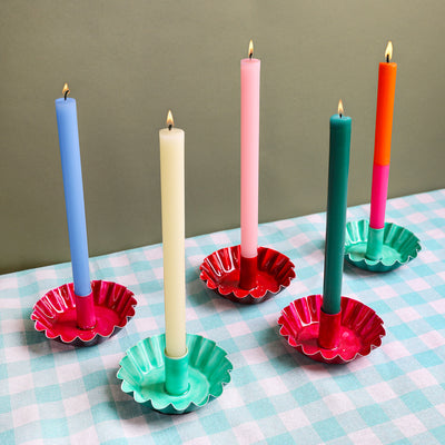 Scalloped Red Metal Dinner Candle Holder
