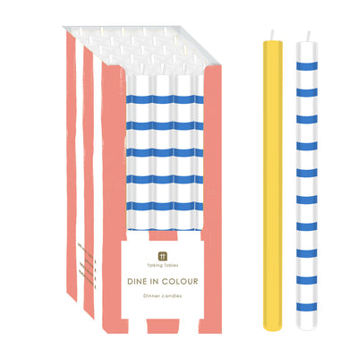 Blue & White Stripe Straight Dinner Candles - POS Unit
