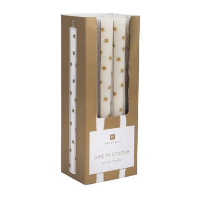 Gold Star Straight Dinner Candles - 12 Unit Display | Christmas |