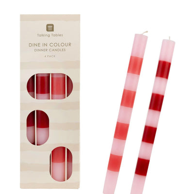 Pink & Red Stripe Dinner Candles - 4 Pack | Home Decor Gift |