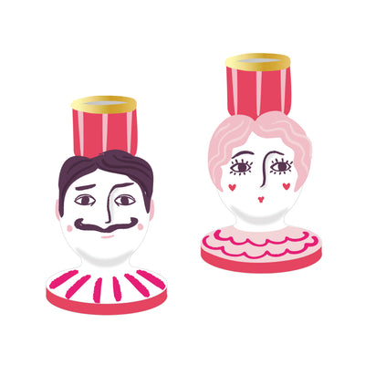 Hand-Painted Man & Woman Head Ceramic Candle Holders - 2 Pack | Novelty Gifts |