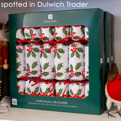 Botanical Holly White Christmas Crackers - 6 Pack