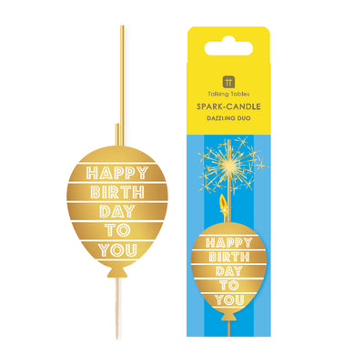 Gold Balloon Happy Birthday Block Sparkler Candle