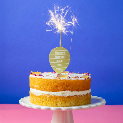 Gold Balloon Happy Birthday Block Sparkler Candle