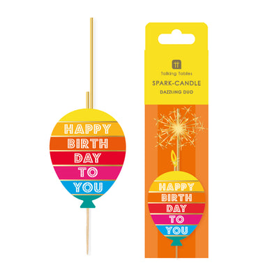 Rainbow Balloon Happy Birthday Block Sparkler Candle