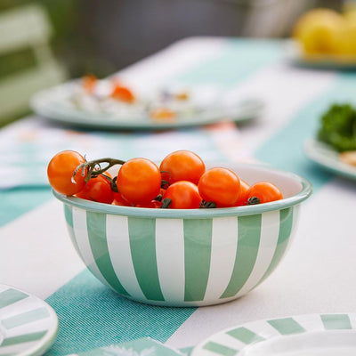 Green Stripe Enamel Bowl - 16cm | Kitchenware |