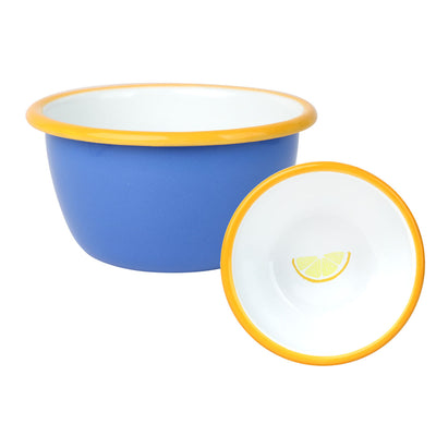 Lemon Blue Enamel Bowl - 10cm