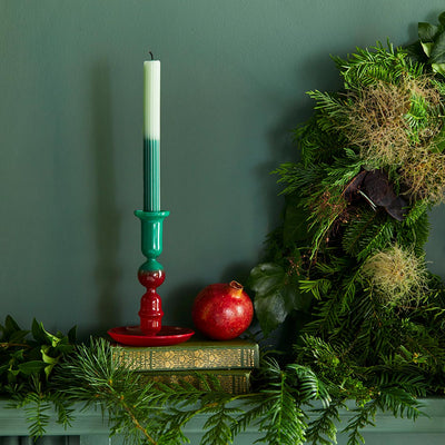 Red & Green Ombre Glass Candle Holder | Christmas Candle Holders |