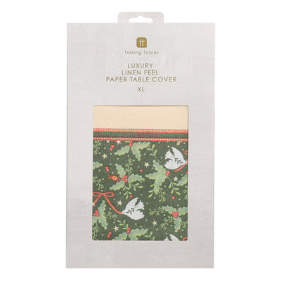 Folklore Green Christmas Linen Feel Luxury Paper Table Cover