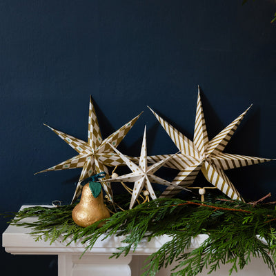 Gilded Paper Stars Christmas Tree Decorations - 3 Pack