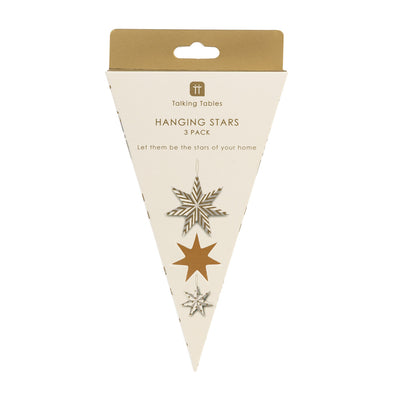 Gilded Paper Stars Christmas Tree Decorations - 3 Pack