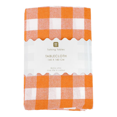 Bon Appetit Orange & White Fabric Gingham Tablecloth