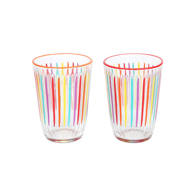 Bright Multi-Coloured Striped Tall Glass Tumblers
