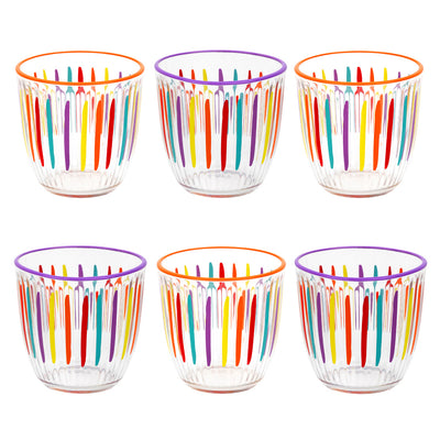 6 Bright Striped Multi-Coloured Glass Tumbler