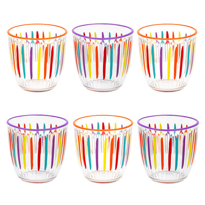 Bright Striped Multi-Coloured Glass Tumbler