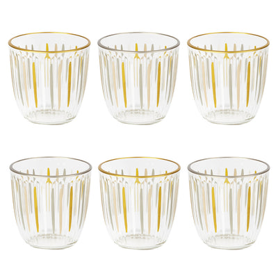 6 White & Gold Striped Glass Tumblers