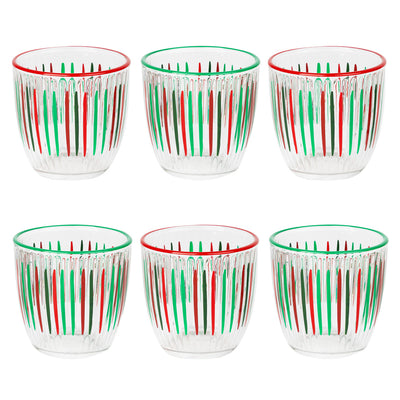 6 Red & Green Striped Glass Tumbler