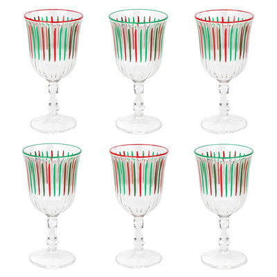 6 Red & Green Striped Wine Glass