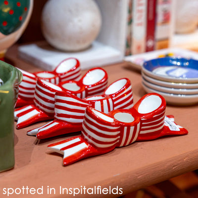 Hand-Painted Red Bow Ceramic Candle Holder | Valentines Decor |