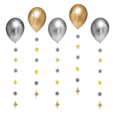 Metallic Balloons With Star Tails - 5 Pack | Party Decor |