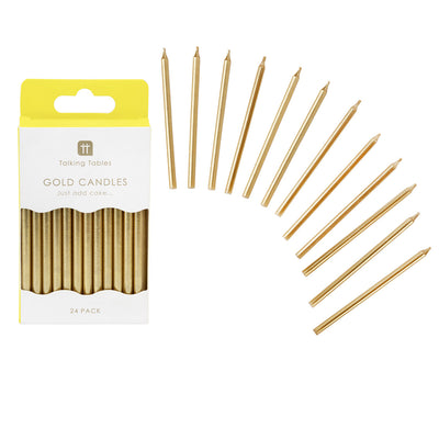 Gold Birthday Candles - 24 Pack | Cake Candles |