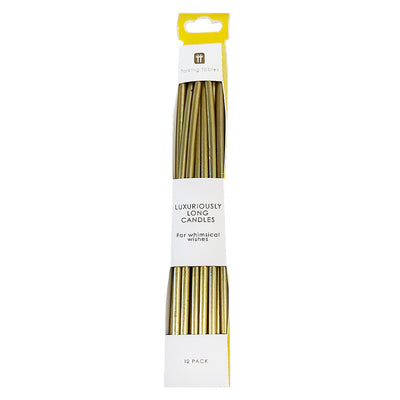 Gold Long Birthday Candles - 12 Pack | Cake Candles |