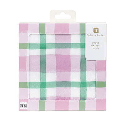 Mellow Lilac & Green Gingham Paper Napkins