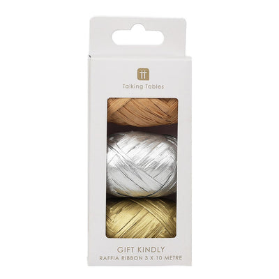 Silver, Gold & Bronze Metallic Raffia Ribbon