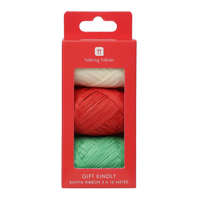 Red, Green & White Mix Colour Raffia Ribbons