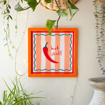 Hot Stuff Chilli Fabric Framed Sign