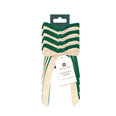 Green & Cream Velvet Bows - 8 Pack | Christmas Decor |