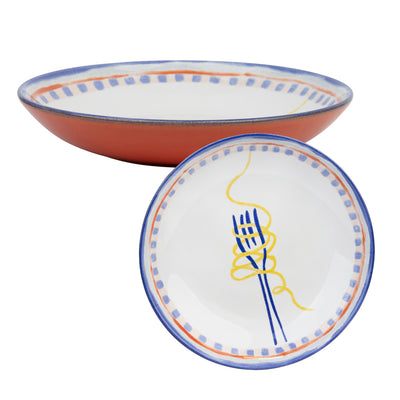Spaghetti Design Red Ceramic Pasta Bowl - 23cm | Dinner Bowl |